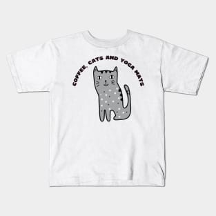 Coffee cats and yoga mats funny yoga and cat drawing Kids T-Shirt